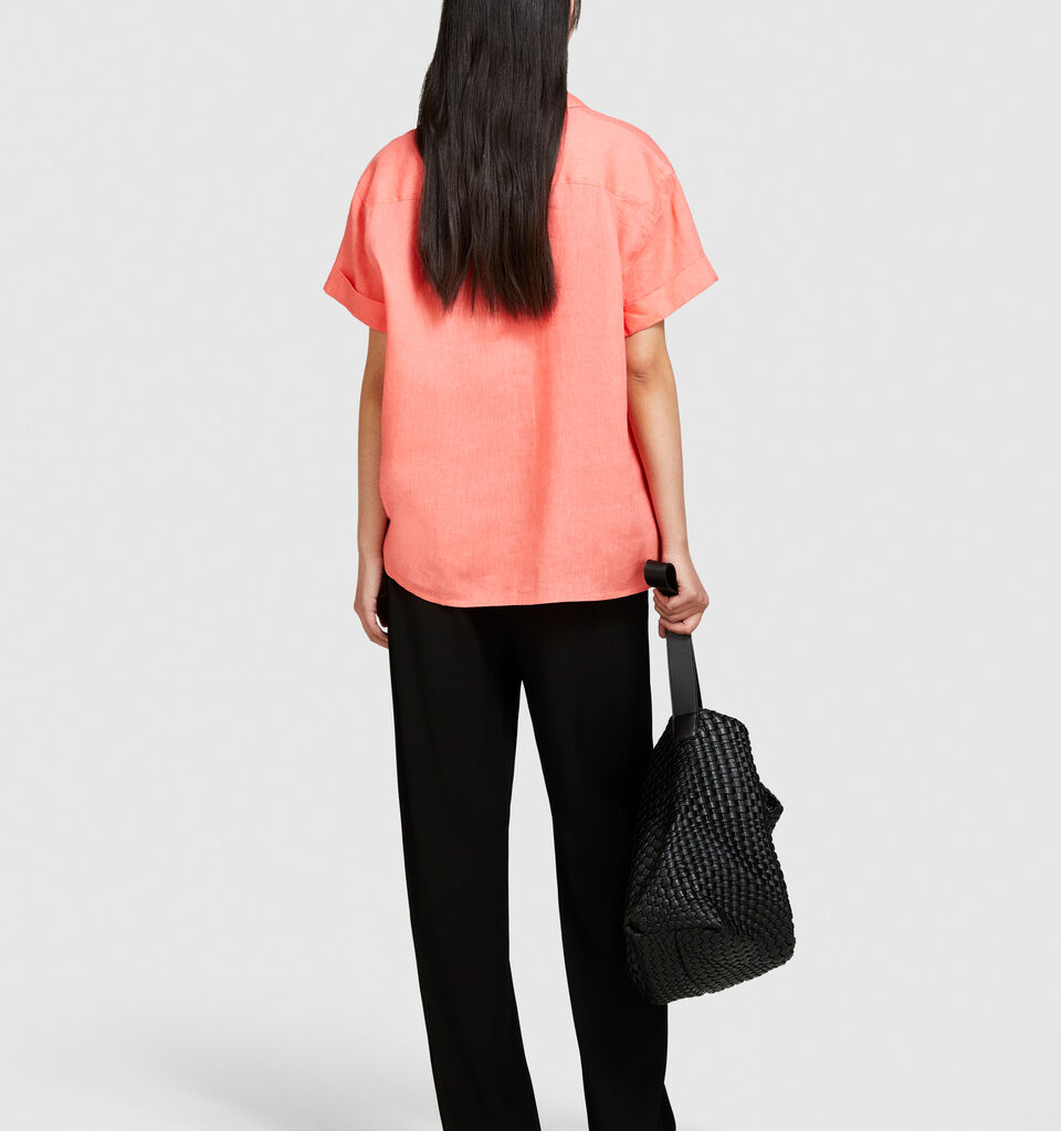 Short sleeve 100% linen shirt - women's shirts - Coral | Sisley image number 3